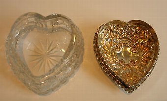 Antique Large Antique Crystal and Sterling Silver Heart Box