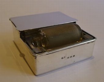 Antique Rare Sterling Silver & Glass Combination Postage Stamp Box & Moistener