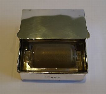 Antique Rare Sterling Silver & Glass Combination Postage Stamp Box & Moistener