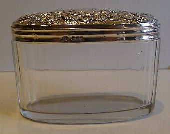 Antique Large Oval Antique English Cut Crystal & Sterling Silver Vanity Jar of Box