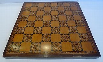 Antique Unusual Antique English Tunbridge or Parquetry Inlaid Chess / Games Board c.1870
