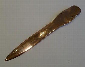 Antique Antique French Copper / Silver Plate Letter Opener or Paper Knife - Signed - Owl