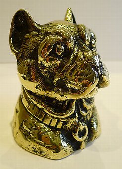 Antique English Figural Brass Inkwell - Dog - French Bulldog, c.1880