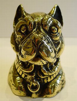 Antique Antique English Figural Brass Inkwell - Dog - French Bulldog, c.1880