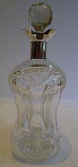 Antique Fine Pair of Cut Crystal & Sterling Silver Decanters by William Hutton & Sons
