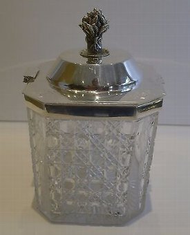 Antique Antique English Cut Crystal and Silver Plated Biscuit Box c.1890