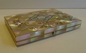 Antique Magnificent Antique English Mother of Pearl Shell Card Case