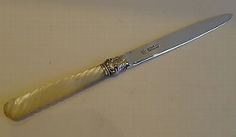 Antique Sterling Silver & Mother of Pearl Letter Opener - 1922