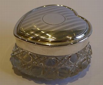 Antique Antique English Cut Crystal & Sterling Silver Heart Shaped Box - 1909