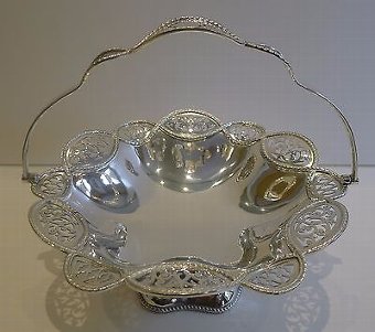 Antique English Pierced or Reticulated Silver Plated Cake Basket by Walker and Hall