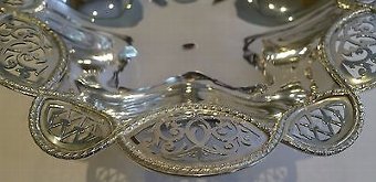 Antique English Pierced or Reticulated Silver Plated Cake Basket by Walker and Hall