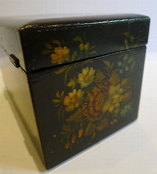Antique Antique English Painted Papier Mache Tea Caddy c.1850