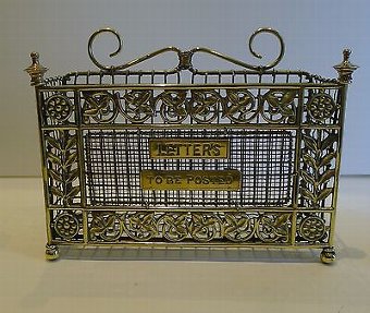 Handsome Antique English Brass Mesh Letter Rack by William Tonk c.1885