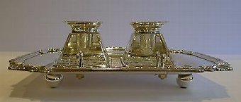 Antique Handsome Antique English Inkstand in Silverplate & Cut Crystal c.1900