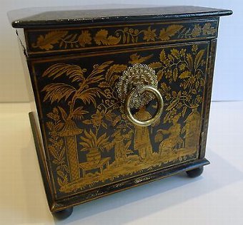 Antique Antique English Chinoiserie Penwork Jewelry Cabinet c.1790