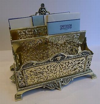 Grand Antique English Brass Stationery Rack / Holder