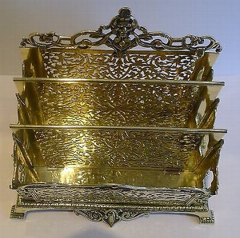 Antique Grand Antique English Brass Stationery Rack / Holder