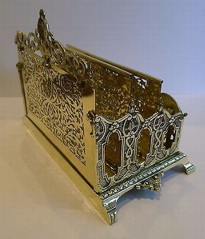 Antique Grand Antique English Brass Stationery Rack / Holder