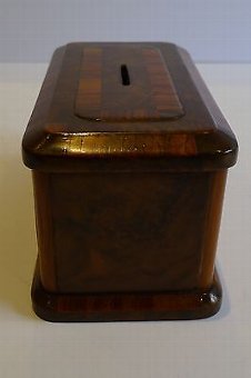 Antique Unusual Antique English Walnut & Tulipwood Money Box / Bank c.1850