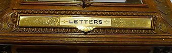 Antique Antique English Carved Oak Letters / Postal Box by Halstaff & Hannaford, London