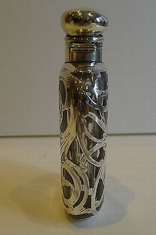 Antique Unusual Antique Sterling Silver Overlaid Hip / Liquor Flask c.1900