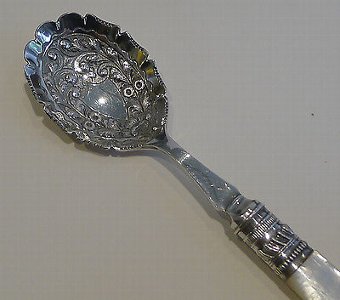 Antique Antique English Silver Plate & Mother of Pearl Jam or Preserve Spoons c.1890