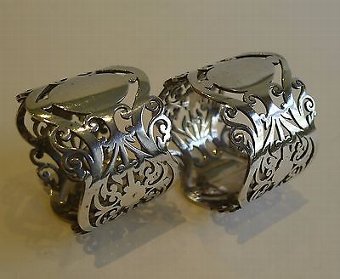 Antique Top Quality Pair Antique Sterling Silver Napkin Rings By Walker & Hall