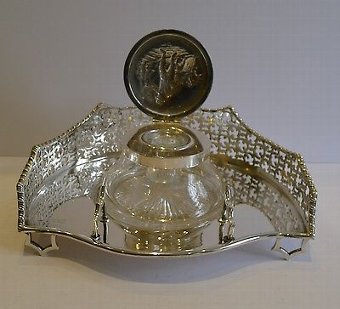 Antique Grand Antique English Sterling Silver Inkwell - London 1899
