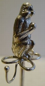 Antique Rare Figural Antique Hatpin & Ring Holder - Monkey - 1909