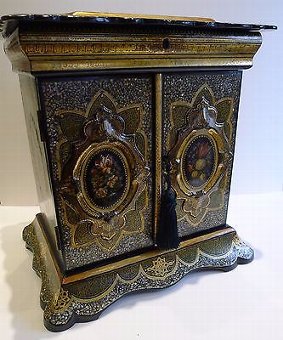 Antique Grand Large Antique English Papier Mache Table Cabinet / Writing Box c.1860