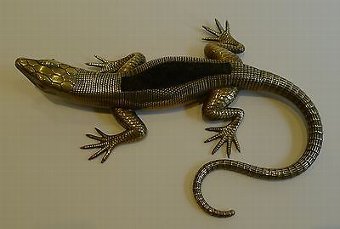 Magnificent Large Antique Figural Pen / Nib Wipe - Lizard c.1880