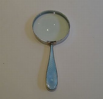 Antique Antique English Sterling Silver Handled Magnifying Glass With Guilloche Enamel