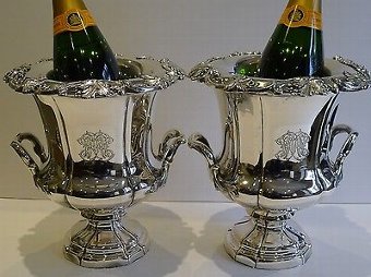 Antique Pair Antique English Old Sheffield Plate Wine Coolers c.1820