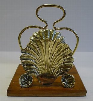 Exquisite Antique English Oak & Brass Letter Rack - Shells - Signed