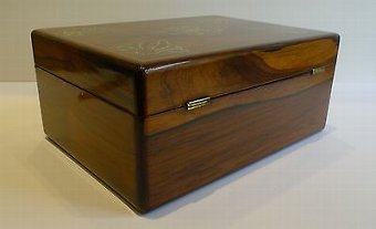 Antique English William IV Table Box In Rosewood - Mother of Pearl Inlaid, c.1830