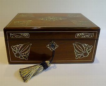 Antique English William IV Table Box In Rosewood - Mother of Pearl Inlaid, c.1830