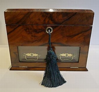 Antique Antique English Walnut & Glass Jewelry Box c.1890