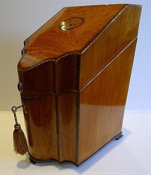 Antique English Sheraton Satinwood Shell Inlaid Knife Box - Converted To Stationary