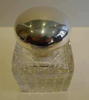 Antique Large Antique English Cut Crystal & Sterling Silver Inkwell - 1915