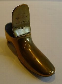 Antique Victorian Shoe Snuff In Brass Dated 1891