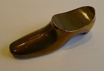 Antique Antique Victorian Shoe Snuff In Brass Dated 1891