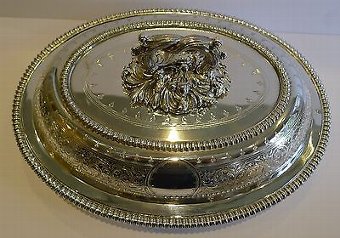 Antique Top Quality Pair Antique English Silver Plate Entree Dishes c.1850