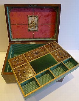 Antique Magnificent Antique English Trinity House Sewing / Jewelry Box c.1870