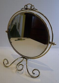 Antique English Brass Magnifying Shaving Mirror c.1910