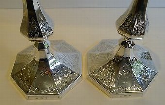 Antique Pair Antique English Silver Plated Candlesticks by Elkington - 1851