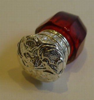 Antique Antique English Ruby Glass & Sterling Silver Vinaigrette c.1880
