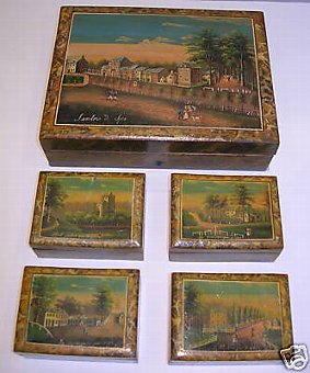 Antique Spectacular Hand Painted Spa Games Counter Box c. 1800