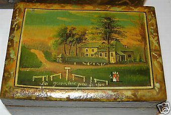 Antique Spectacular Hand Painted Spa Games Counter Box c. 1800