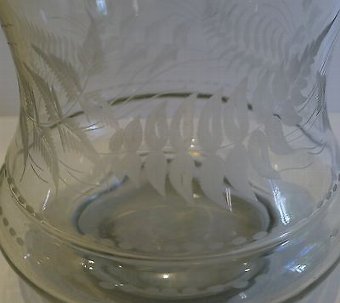 Antique Antique English Fern Engraved Glass & Silver Plate Biscuit Barrel c.1890