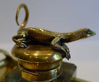Antique Unusual Figural Antique English Inkwell - Lizard, c.1890